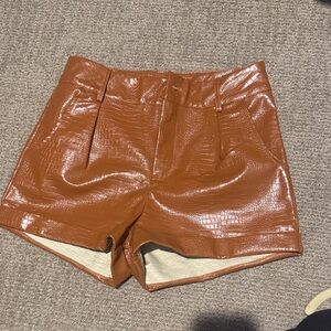 superdown High Waist Tan Faux Leather Shorts